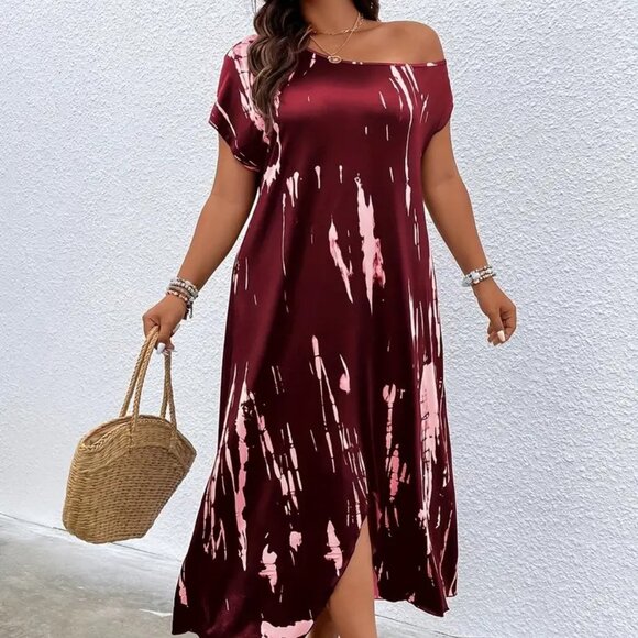 Women's Plus Size All Over Print Elegant Off The Shoulder Maxi Summer Dress 18W - Picture 1 of 10